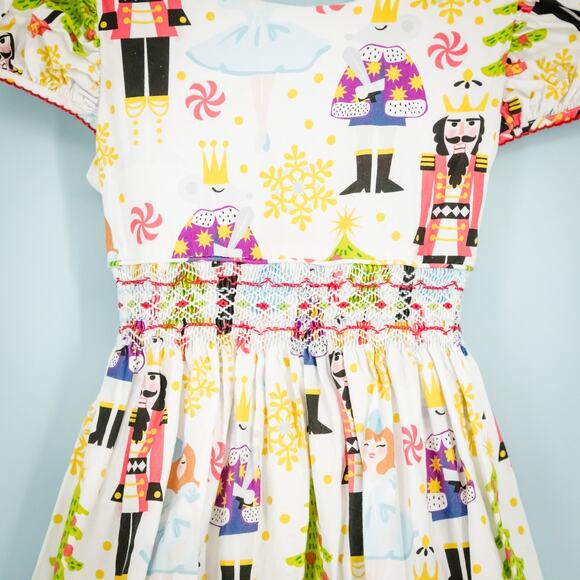 Le' Za Me Girls Size 10 Nutcracker Ballet Christmas Print Smocked Midi Dress - Picture 2 of 6